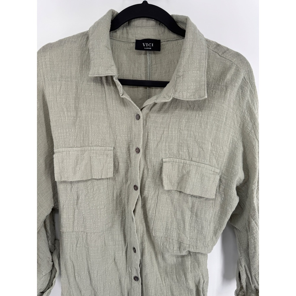 Vici Collared Button Front Utility Romper Olive G… - image 4